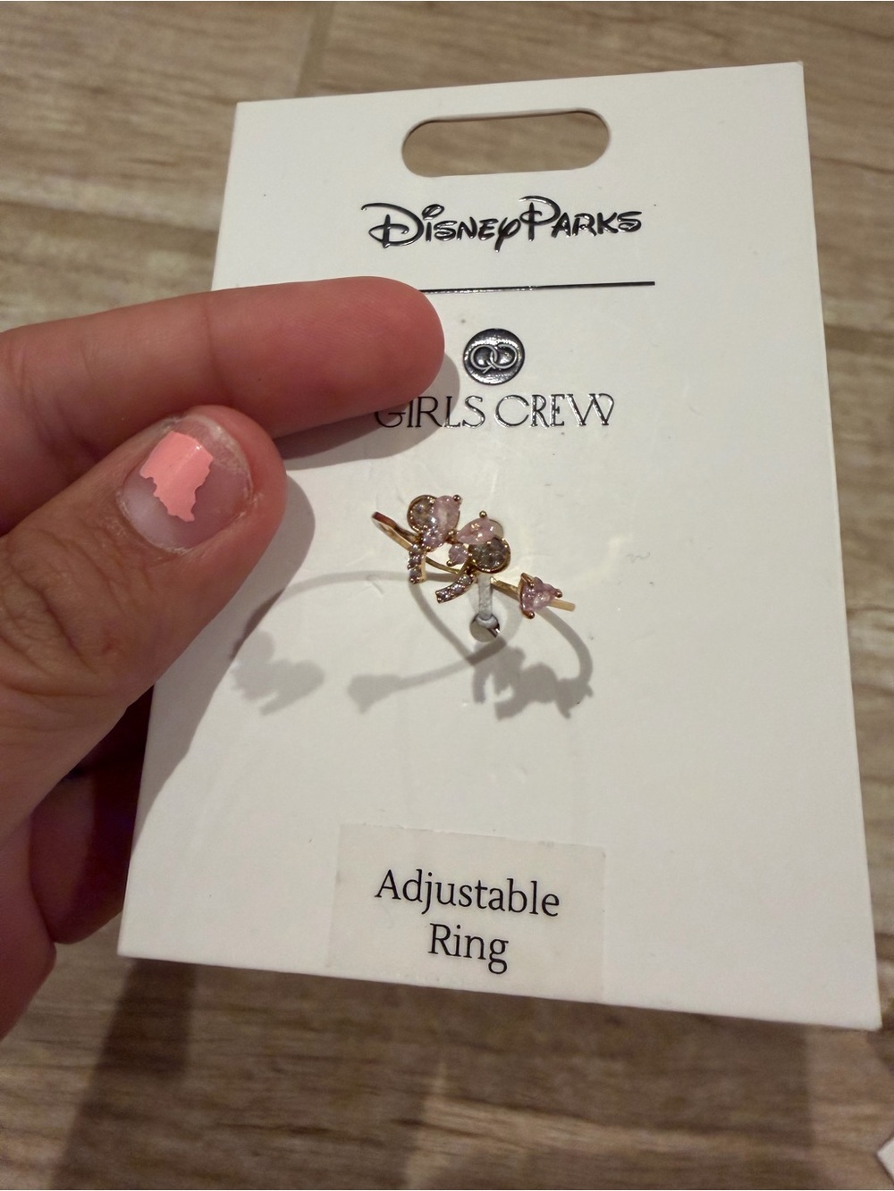 Disney girls crew Gold Tone Minnie ears Ring with Light Pink Stones